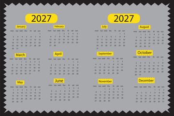 corporate Monthly pages Planner Calendar Templates 2027 set. wall or desk simple 2027 Planner Calendar bundle with week start on Sunday. Set of 12 Months 2027 Wall quarterly calendar .