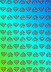 Abstract heart pattern with colorful gradient background, digital art illustration with repeating motifs