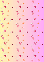 Cute hand-drawn hearts and stars pattern on a soft pastel gradient background, perfect for backgrounds or designs