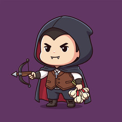 Chibi Vampire Hunter Ready for Action with Crossbow and Garlic.