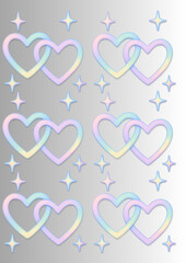 Interlocking Heart Shapes with Sparkles in a Pastel Rainbow Gradient, Perfect for Romantic or Celebratory Designs