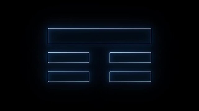 Neon blue hexagram symbol glowing on black background in dynamic motion design cinematic video