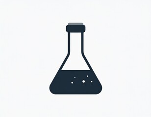 Simple Dark Blue Chemical Flask with Liquid and Bubbles for Science Experiments.