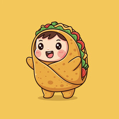 Adorable Cartoon Character Dressed as a Delicious Burrito with a Cheerful Smile.