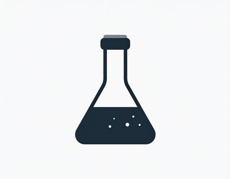 Simple Dark Blue Chemical Flask with Liquid and Bubbles for Science Experiments. - Powered by Adobe