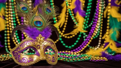 Naklejka premium Mardi gras mask and beads isolated on white background