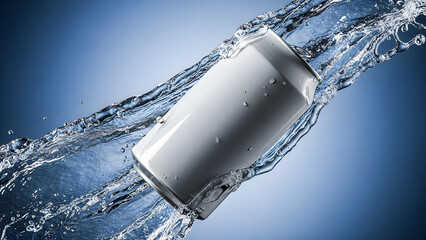 Refreshing water bottle in motion with splashing water