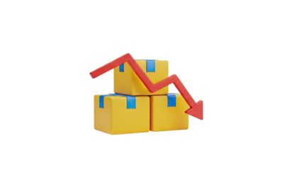 3D Cargo Boxes with Downward Trend Arrow on transparent background