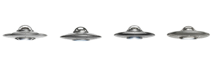 Set of Metallic Flying UFO, Oil Paint Style, Isolated on Transparent Background, PNG © khan saib