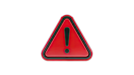 3D Exclamation Mark Warning Triangle on transparent background