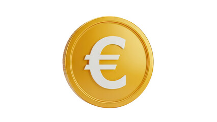 3D Gold coin with Euro symbol on transparent background