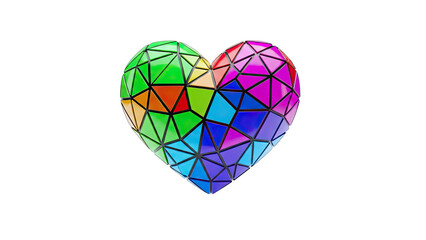 3D Geometric Heart Shape with Rainbow Colors on transparent background