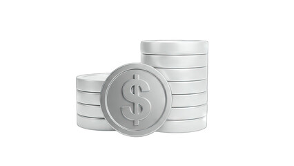 3D Silver Dollar Coins Stacked on transparent background