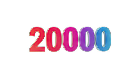 3D 20000 Number with Gradient Colors on transparent background