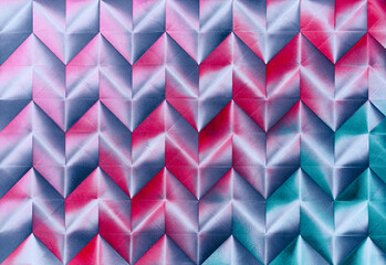 Folded spray painted colorful paper art, Japanese origami background texture, abstract geometric pattern artwork