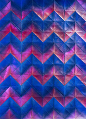 Folded spray painted colorful paper art, Japanese origami background texture, abstract geometric pattern artwork