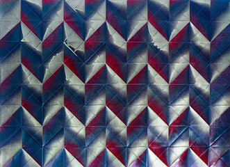 Folded spray painted colorful paper art, Japanese origami background texture, abstract geometric pattern artwork