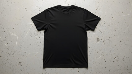 High-quality black t-shirt on a textured background, perfect for apparel mockup and design display