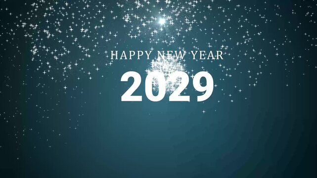 Glowing White christmas tree background on Happy new year 2029 animation. 4k