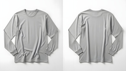 Plain Long-Sleeve T-Shirt Mockup - Front and Back Views on a White Background