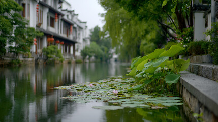 Obraz premium Commercial photos of Chinese feng shui ink-style Jiangnan water town scenes and landscapes 