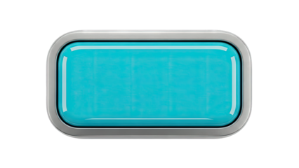 3D Blank Aqua Blue Button with Metallic Frame on transparent background