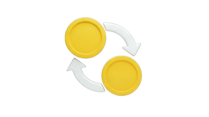 3D Coin Exchange and Recycling Concept on transparent background
