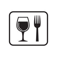 Wine Glass and Fork Icon for Dining or Restaurant