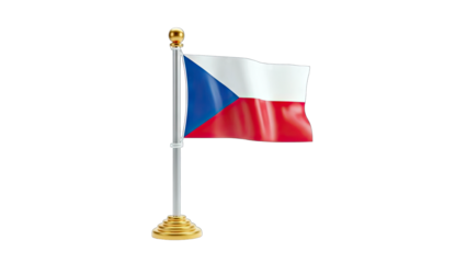 3D Czech Republic Flag on a Pole on transparent background