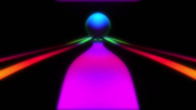 Glowing yellow sphere with neon light trails on dark background