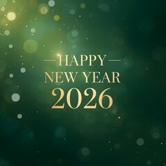 Luxury Happy New Year 2026 Greeting on Green Bokeh Background.