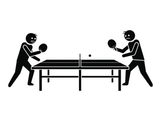 Two stick figures engaged in a tense table tennis match showing competition and focus