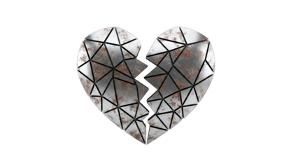 3D Broken Rusty Heart Geometric on transparent background