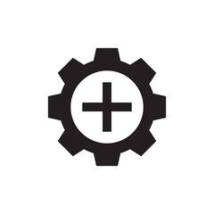Obraz premium Add Plus Button Settings Solid Cogwheel Vector Icon