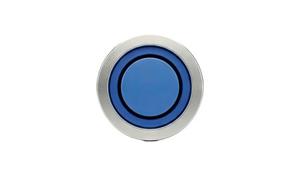 3D Circular blue button with a metallic bezel on transparent background