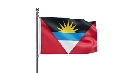 3D Antigua and Barbuda flag waving on flagpole on transparent background