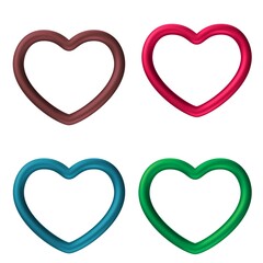 Colorful heart shapes in brown, pink, blue, and green on white