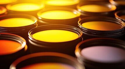 Collection of Empty Fuel Drums Filled with Yellow Liquid Close Up