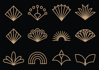 elegant art deco Gatsby palmette vector set with vintage 1920s fashion design trends featuring floral lotus ornaments for luxury branding and retro wedding invitations.
