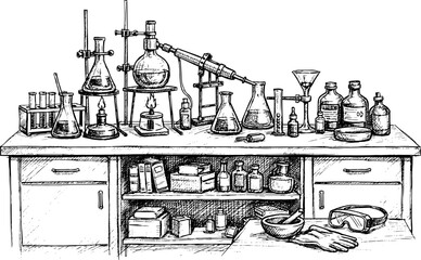 chemistry lab equipments sketch 