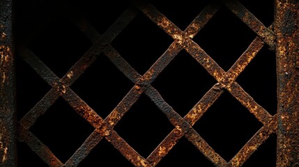 Rusty metal grid against a dark background
