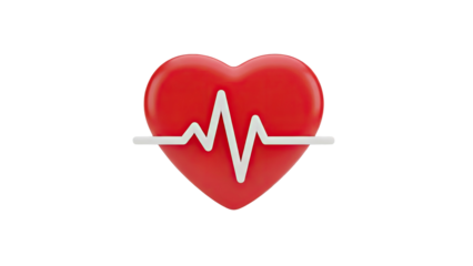3D Heart with Electrocardiogram Line Icon on transparent background