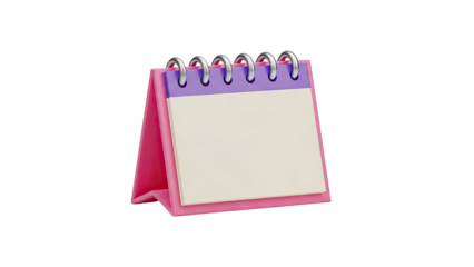 3D Blank Flip Desk Calendar with Pink and Purple Accent on transparent background