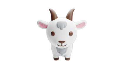 3D Cute cartoon goat character transparent background