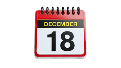 3D December 18 Calendar Page on transparent background