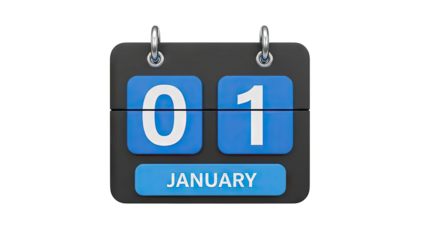 3D Flip Calendar January 1st on transparent background