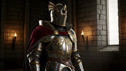 armored ruler seated on throne in dark medieval hall symbolizing power