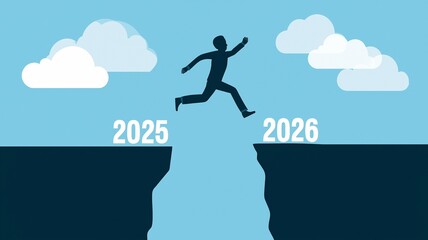 Businessman Jumping from 2025 to 2026 Concept