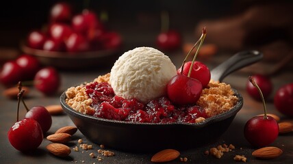 Crumble vegan cherries in a skillet.