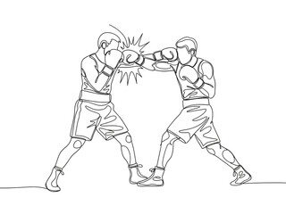 Fototapeta premium Two boxers in intense combat with punches thrown